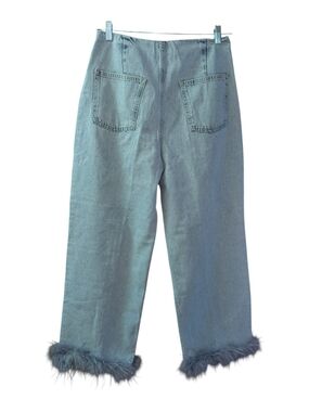 Nocturne Brand Light Blue Jeans With Removable Feather Trim On Legs.